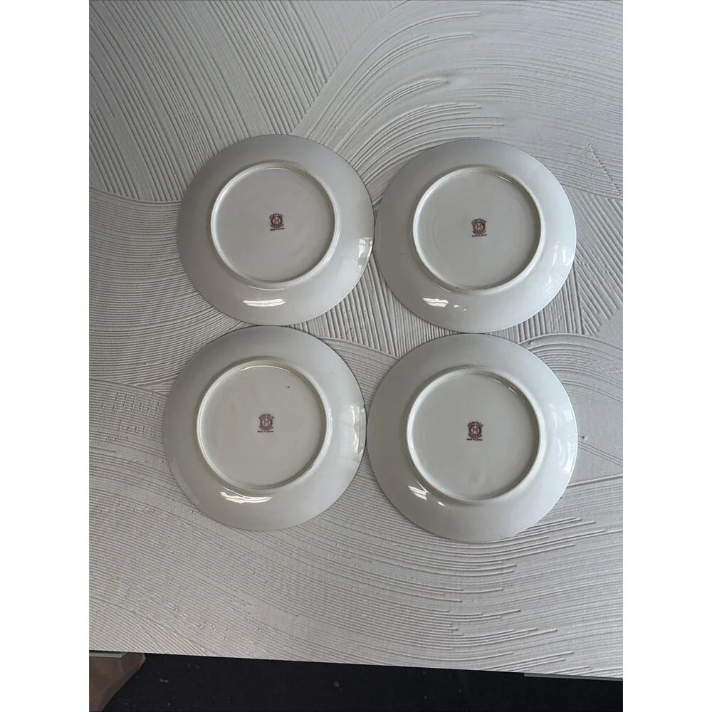 Antique Noritake Hand Painted 6.5” Plates Set of 4 Scenic Sunset M Wreath Mark